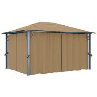 Prieel met gordijn 400x300 cm aluminium taupe - thumbnail