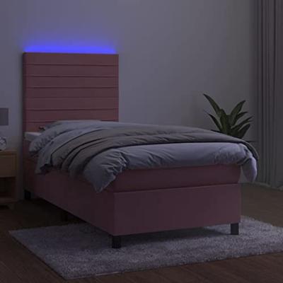 Boxspring met matras en LED fluweel roze 100x200 cm