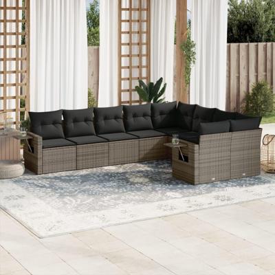 9-delige Loungeset met kussens poly rattan grijs