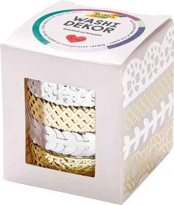 Folia washi tape kant zilver/goud, pak met 4 stuks