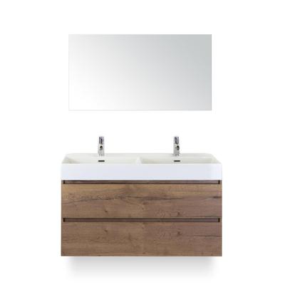 Maxx XL Badmeubelset 120 cm - Tabacco - Wastafel Kube Dubbel 2 kraangaten - met Spiegel