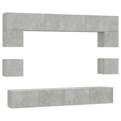 8-delige Tv-meubelset bewerkt hout betongrijs - thumbnail