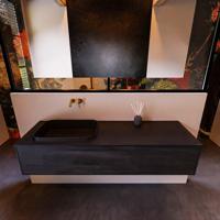 Badkamermeubelset Mondiaz Erin 150 cm met 1 Lade met RIDGE Wastafel Links Urban Zonder Kraangaten Greeploos Mat Dark Brown - thumbnail