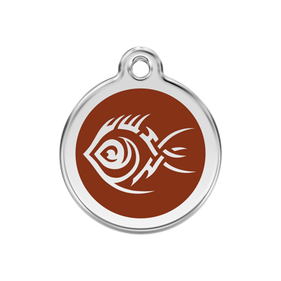 Tribal Fish Brown roestvrijstalen hondenpenning medium/gemiddeld dia. 3 cm RedDingo - Reddingo