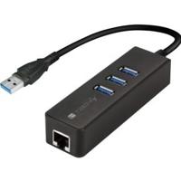 TECHLY 105803 Adapter voor USB 3.0 Gigabit Ethernet met hub 3 poorten zwart - thumbnail