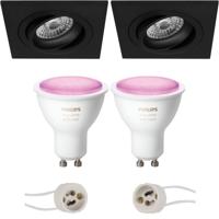 GU10 Inbouwspot Set - Mat Zwart - Inbouw Vierkant - Kantelbaar - Philips Hue - White and Color Ambiance - Bluetooth - Pragmi Borny Pro - 92mm - thumbnail