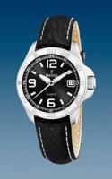 Festina horlogeband F16472 Leder Zwart + wit stiksel - thumbnail