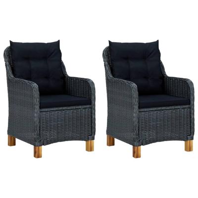 Tuinstoelen 2 st met kussens poly rattan donkergrijs