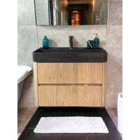 Badmeubel Casajoy Bold Onderkast 80 cm 2 Lades Eiken Met Natuurstenen Wastafel - thumbnail
