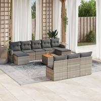 11-delige Loungeset met kussens poly rattan grijs - thumbnail