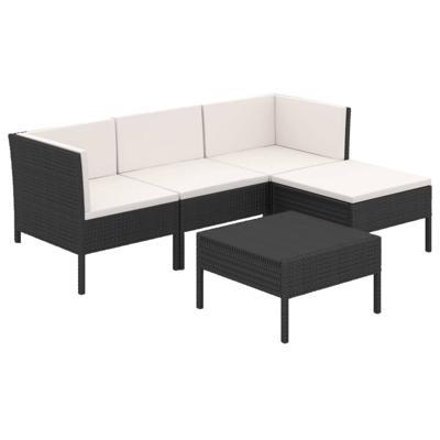5-delige Loungeset met kussens poly rattan zwart 5-delige Loungeset met kussens poly rattan zwart