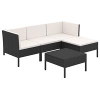 5-delige Loungeset met kussens poly rattan zwart - thumbnail