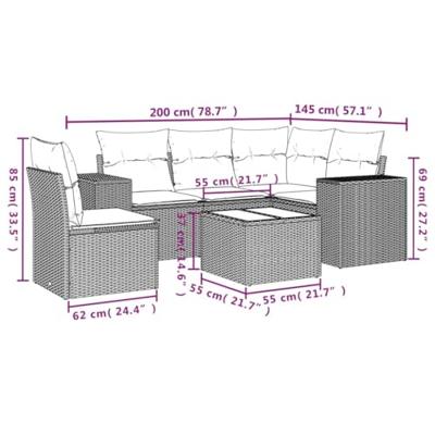 6-delige Loungeset met kussens poly rattan beige