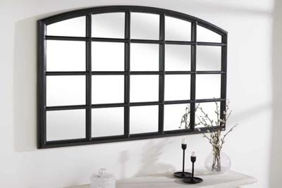Moderne wandspiegel PARIS 120cm zwarte raamspiegel rond boogdesign - 43873