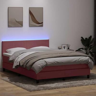 Boxspring met matras en LED fluweel roze 140x220 cm