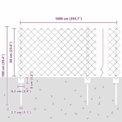 VidaXL Hek met paal zilver 0,6 x 10 m staal