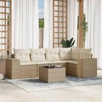 6-delige Loungeset met kussens poly rattan beige - thumbnail