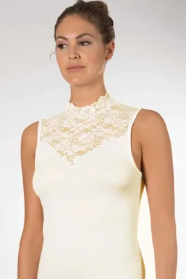 Dames Kanten Top - Blazershirt - Met Hoge hals - Dames kanten mouwloos ondershirt zonder mouwen Dames Kanten Top - Blazershirt - Met Hoge hals - Dames kanten mouwloos ondershirt zonder mouwen