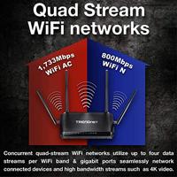 TRENDnet TEW-827DRU AC2600 MU-MIMO, draadloze gigabit router, uitgerust met beamforming antennes, ideaal voor extreme 4K streaming en gaming - thumbnail