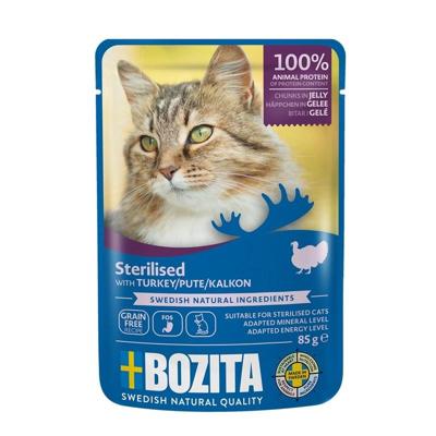 BOZITA gesteriliseerde stukjes in gelei met kalkoen - natvoer voor katten - 85g