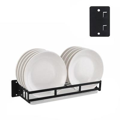 RVS wandmontage keuken rack opknoping schotel houder (zwart)