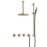 Hotbath Cobber - CB7067 - Inbouw Regendoucheset - Geborsteld Messing - 2 Stopkranen - Thermostatisch - Plafondbuis 30 cm - Hoofddouche 300 mm - Staafhanddouche - Glijstang 900 mm - met M106 - Waterbesparend - thumbnail