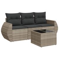 4-delige Loungeset met kussens poly rattan lichtgrijs - thumbnail