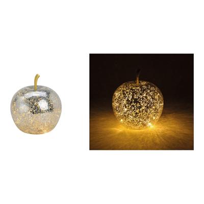 Decoratieve glazen appel met verlichting, 20 LED's en timer, zilver, Ø 16x17 cm