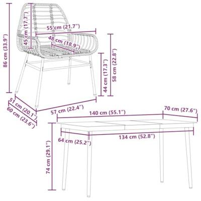 5-delige Tuinset poly rattan glas bruin