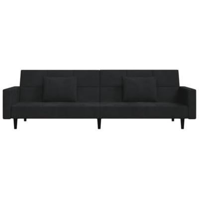 Slaapbank 2-zits met 2 kussens fluweel zwart Slaapbank 2-zits met 2 kussens fluweel zwart