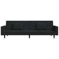 Slaapbank 2-zits met 2 kussens fluweel zwart - thumbnail