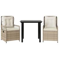 3-delige Tuinset met kussens poly rattan beige - thumbnail