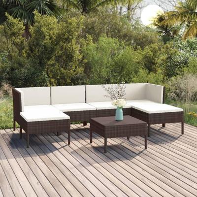 7-delige Loungeset met kussens poly rattan bruin