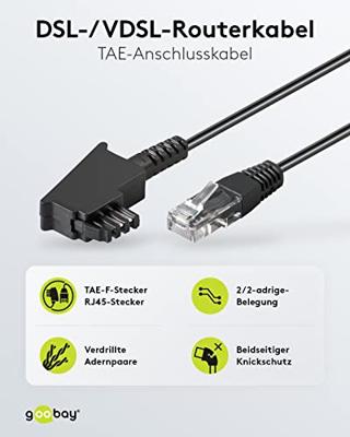 Goobay 51236 TAE-F naar RJ45-kabel voor DSL/ADSL/VDSL-router