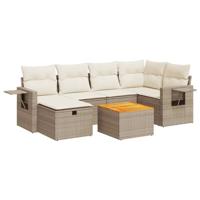 7-delige Loungeset met kussens poly rattan beige - thumbnail
