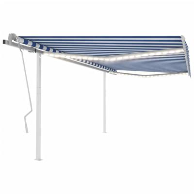 Luifel handmatig uittrekbaar met LED 4,5x3 m blauw en wit