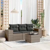 4-delige Loungeset met kussens poly rattan grijs - thumbnail