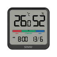 SAVIO Draadloos weerstation, temperatuur- en vochtigheidssensor, voor gebruik binnenshuis, LCD-scherm, klok, datum, handgreep met magneet, CT-01/B Zwart - thumbnail