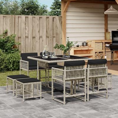 9-delige Tuinset met kussens poly rattan lichtgrijs