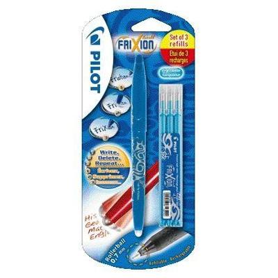 Rollerpen PILOT friXion medium lichtblauw blister à 1 stuk + 3 vull