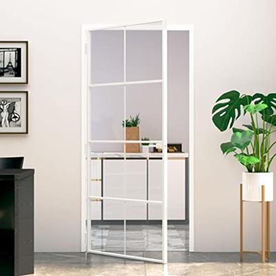 Binnendeur 93x201,5 cm gehard glas en aluminium smal wit
