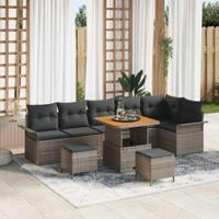 Tuinbankenset met kussen 9 pcs Grijs poly rattan - thumbnail