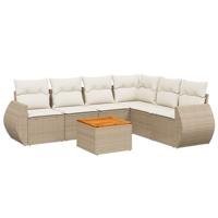 7-delige Loungeset met kussens poly rattan beige - thumbnail