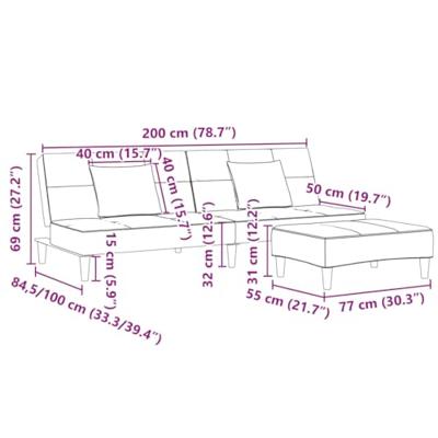 Slaapbank 2-zits met voetenbank fluweel lichtgrijs