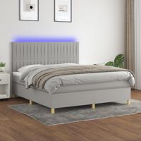 Boxspring met matras en LED stof lichtgrijs 160x200 cm - thumbnail