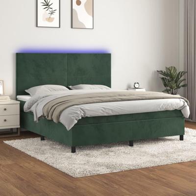 Boxspring met matras en LED fluweel donkergroen 160x200 cm