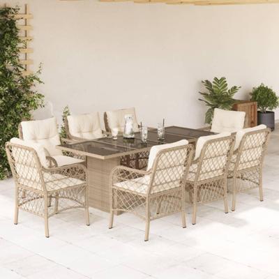 9-delige Tuinset met kussens poly rattan beige