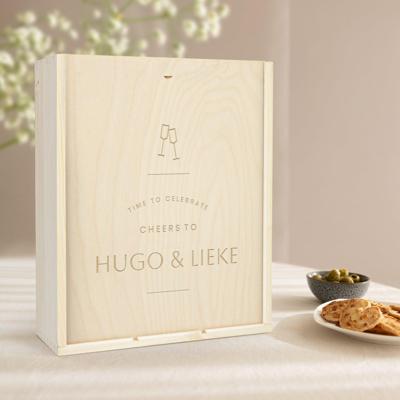 Luxe wijnkist graveren - 3 vaks - Hout