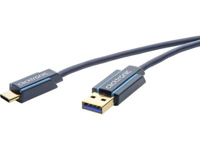 Clicktronic Casual USB-C serie 3.0 kabel, USB type C kabelstekker naar USB type A stekker, 0,5 m