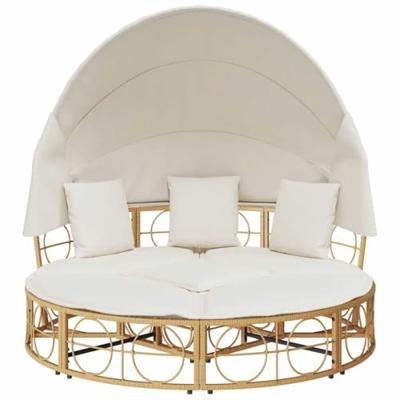 Loungebed voor buiten met luifel en kussens poly rattan
